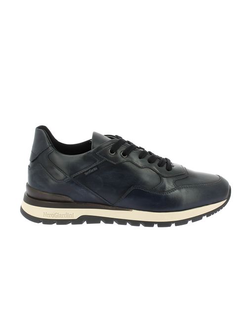 sneakers da uomo in pelle blu con suola bicolore e plantare estraibile NERO GIARDINI | I500413U207